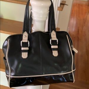 Calvin Klein black and creme leather satchel